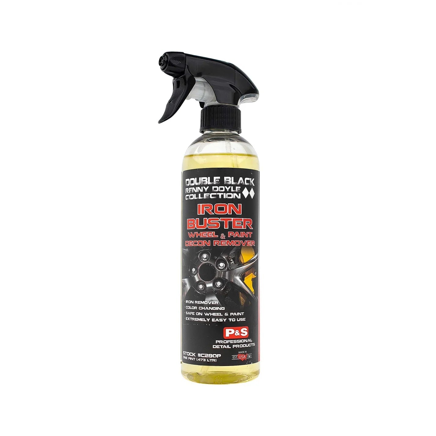 Iron Buster Wheel & Paint Decon Remover van P&S Detail Products is een krachtige en snelwerkende reiniger, speciaal ontworpen om veilig ijzerhoudende deeltjes te verwijderen van zowel wielen als gelakte oppervlakken. De pH-gebalanceerde formule verandert van kleur naar paars om effectief ingebedde verontreinigingen te deactiveren en te verwijderen.